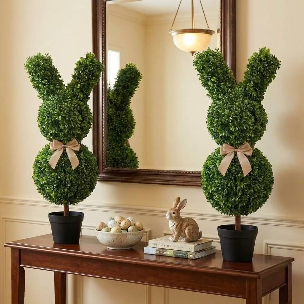 36" Artificial Easter Bunny Topiary (Set of 2)