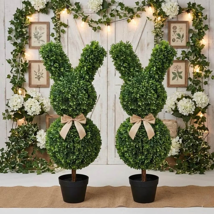 36" Artificial Easter Bunny Topiary (Set of 2)