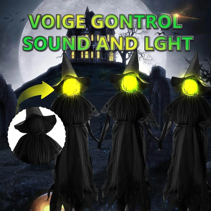 Ghouls with glowing eyes in a Halloween-themed setting with text &