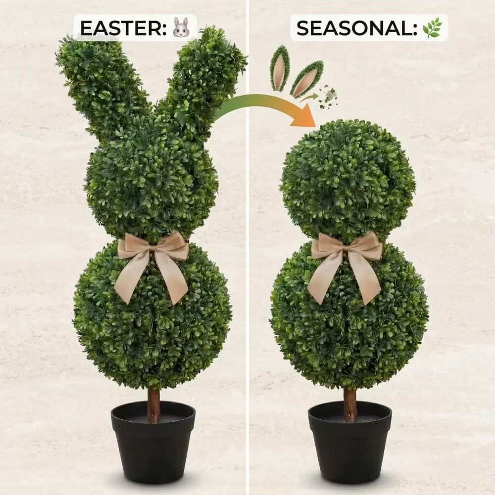 36" Artificial Easter Bunny Topiary (Set of 2)