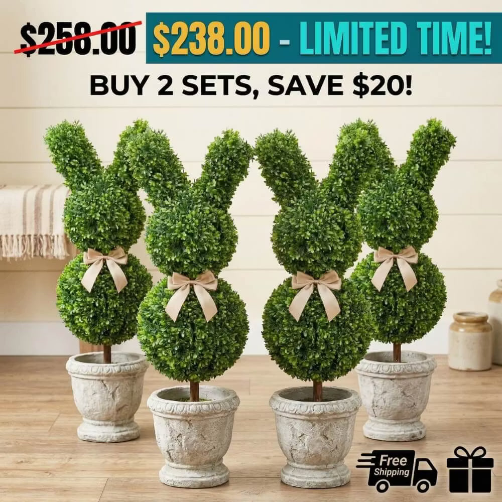 36" Artificial Easter Bunny Topiary (Set of 2)