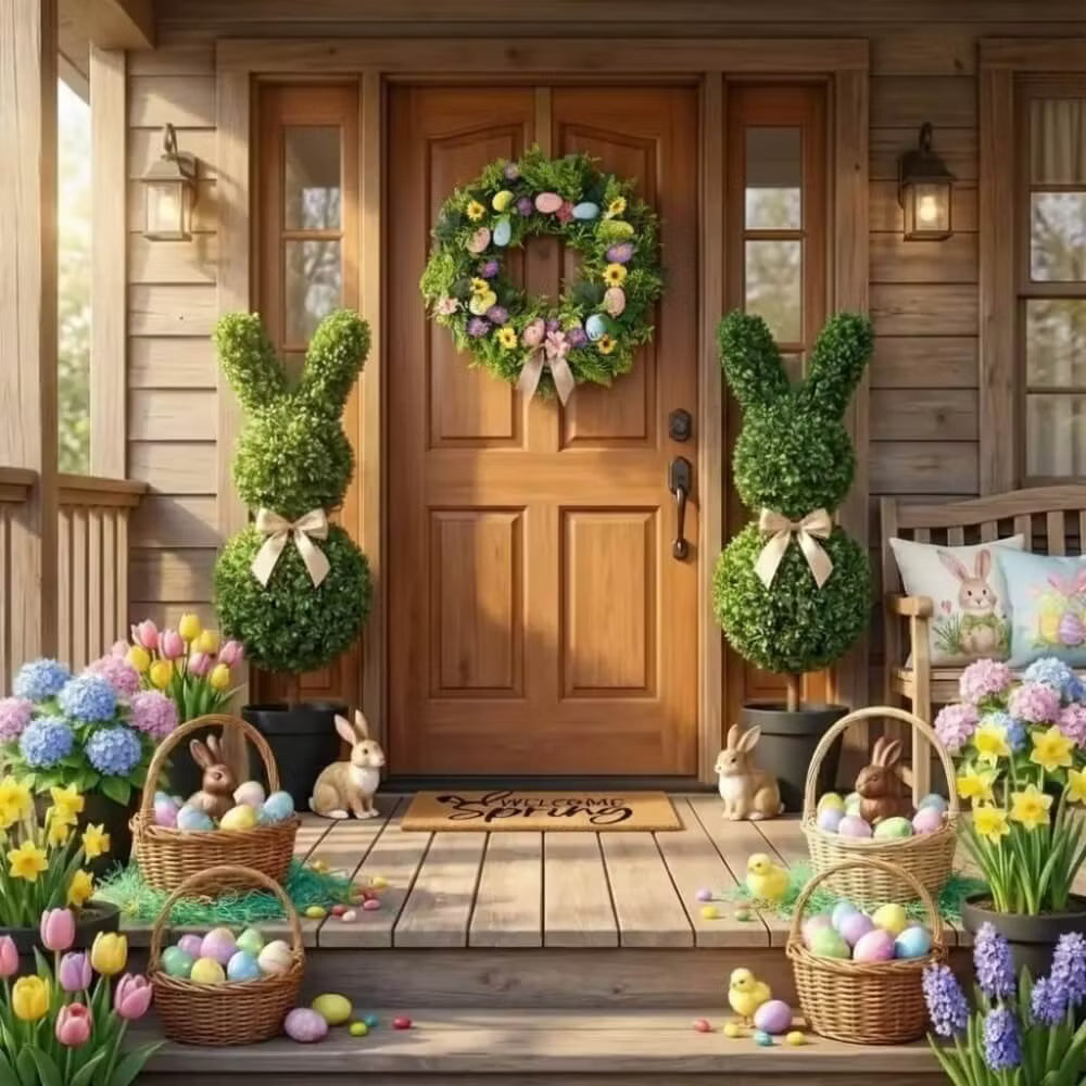 36" Artificial Easter Bunny Topiary (Set of 2)