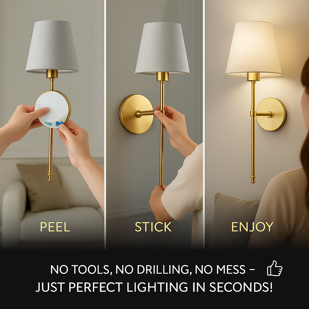 Set of 2 Wireless Wall Sconces with Remote & Rechargeable Bulbs – No Drill